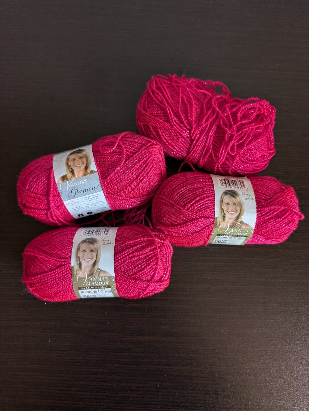 Lion Brand Vanna's Glamour yarn in Rhinestone Pink x4